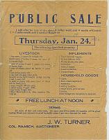  Notice of Turner homesteaded family farm auction in Washita County, Oklahoma in 1906.